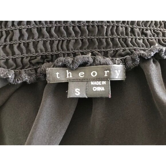 Silk Blouse Size Small THEORY Off the Shoulder Top Smocked Neckline & Cuffs - Picture 7 of 9